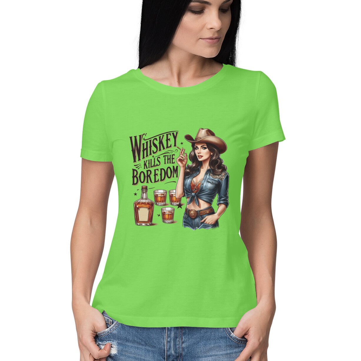 Whiskey Kills The Boredom Women's T-Shirt Liril Green Printrove