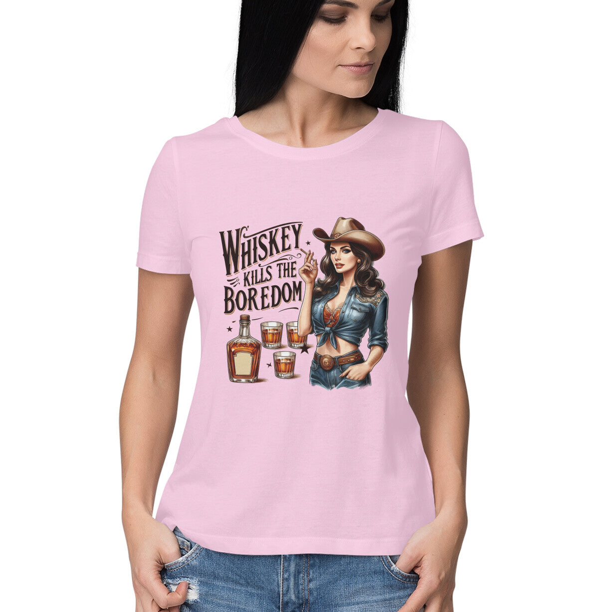 Whiskey Kills The Boredom Women's T-Shirt Light Pink Printrove