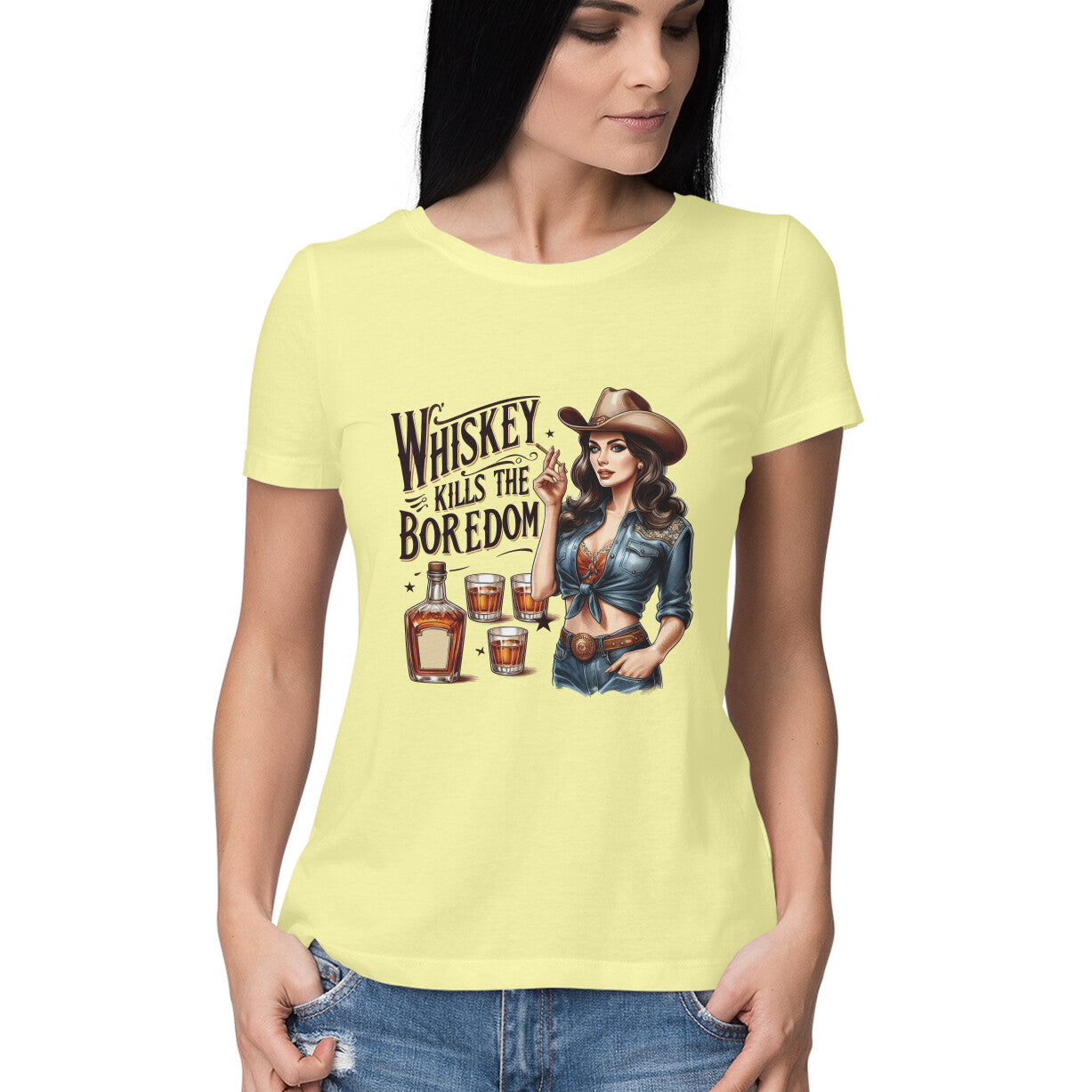 Whiskey Kills The Boredom Women's T-Shirt Butter Yellow Printrove