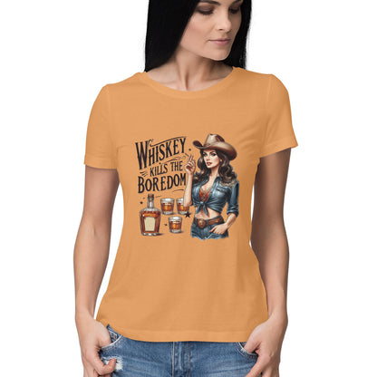 Whiskey Kills The Boredom Women's T-Shirt Mustard Yellow Printrove