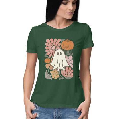 Boho Floral Ghost Women's T-Shirt Olive Green Printrove