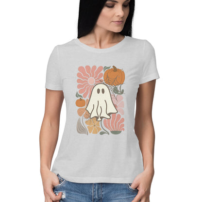Boho Floral Ghost Women's T-Shirt Melange Grey Printrove