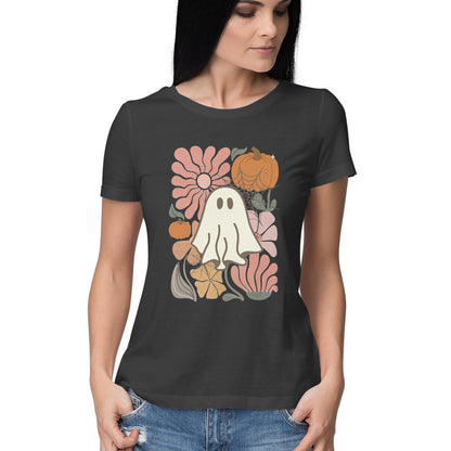 Boho Floral Ghost Women's T-Shirt Black Printrove
