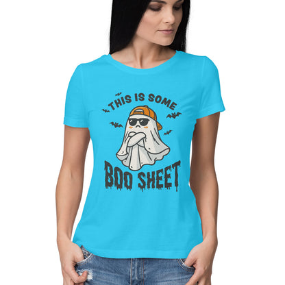 This Is Some Boo Sheet Women's T-Shirt Sky Blue Printrove