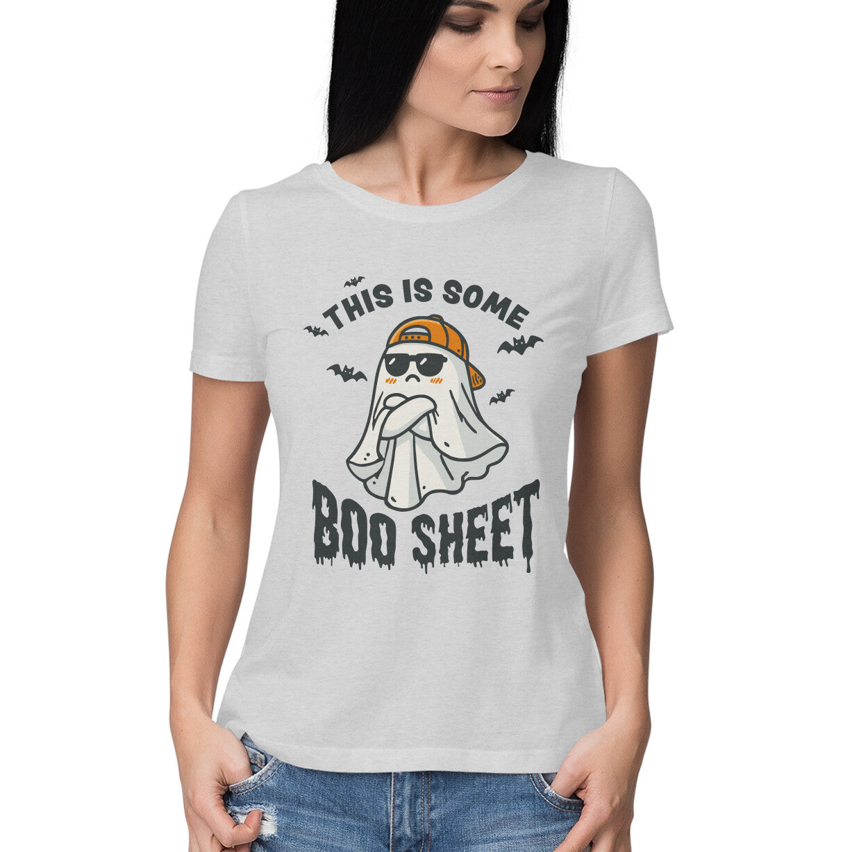 This Is Some Boo Sheet Women's T-Shirt Melange Grey Printrove