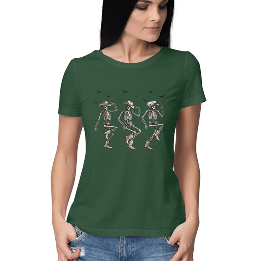 Cowboy Skeletons Dance Women's T-Shirt Olive Green Printrove