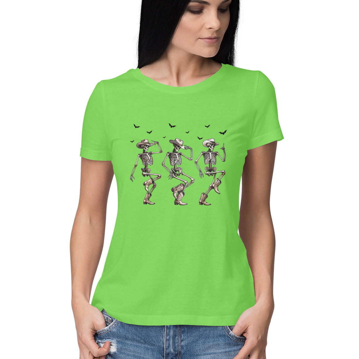 Cowboy Skeletons Dance Women's T-Shirt Liril Green Printrove