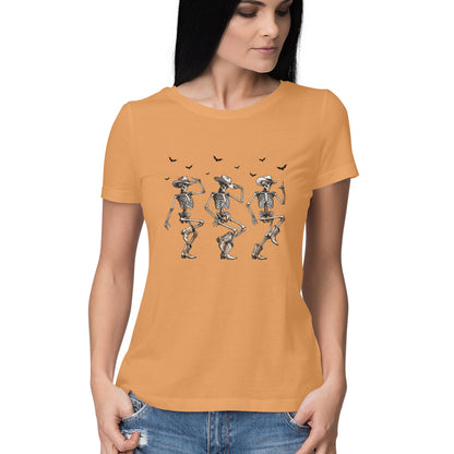 Cowboy Skeletons Dance Women's T-Shirt Mustard Yellow Printrove