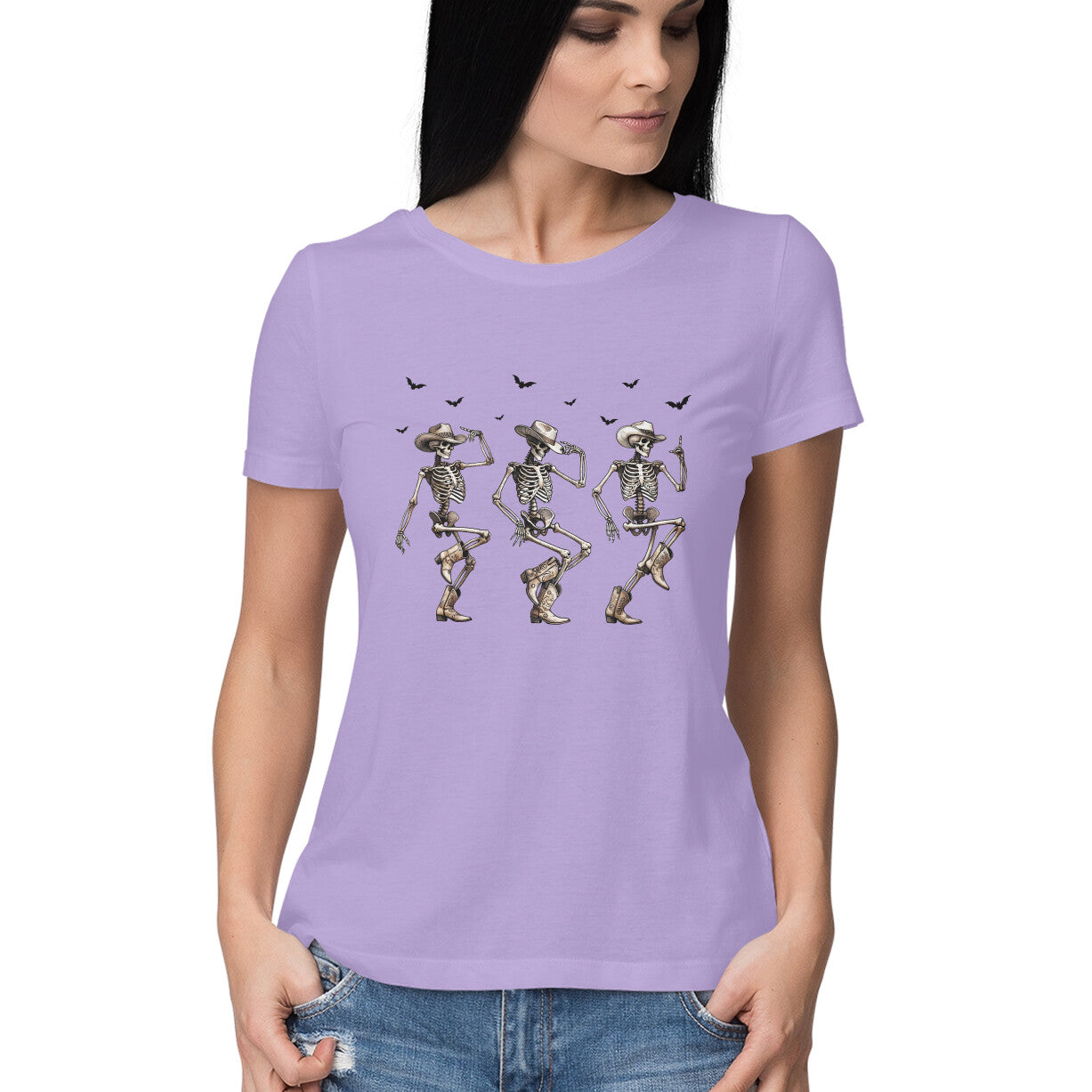 Cowboy Skeletons Dance Women's T-Shirt Iris Lavender Printrove
