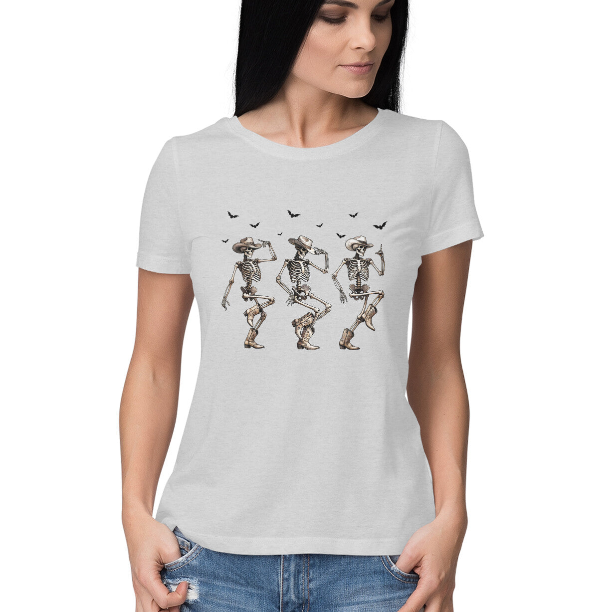 Cowboy Skeletons Dance Women's T-Shirt Melange Grey Printrove