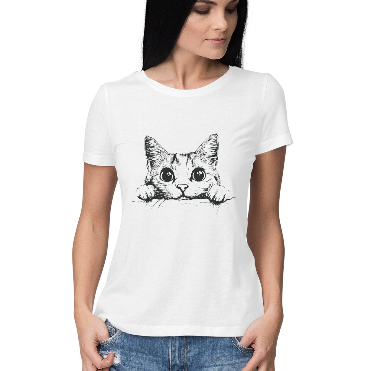 Cute Cat Women's T-Shirt White Printrove