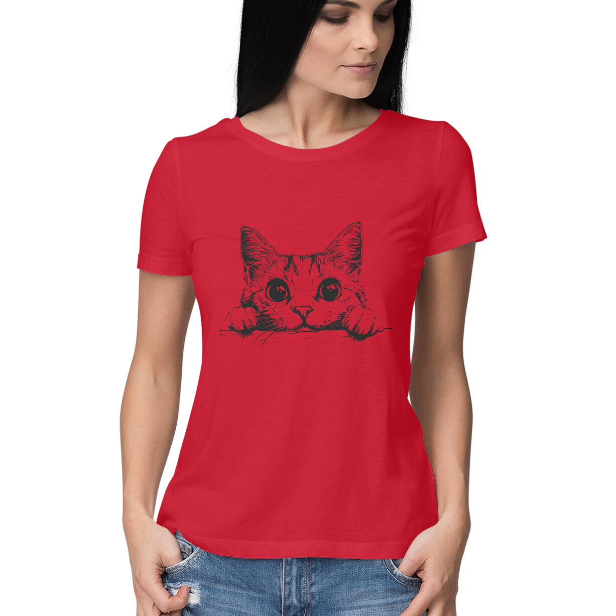 Cute Cat Women's T-Shirt Red Printrove