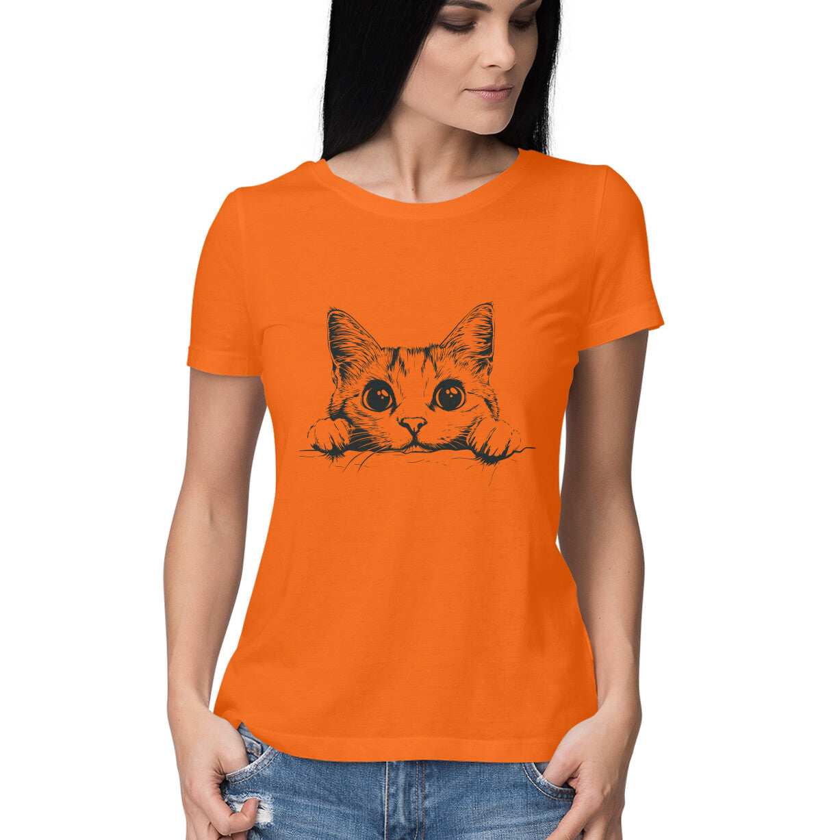 Cute Cat Women's T-Shirt Orange Printrove