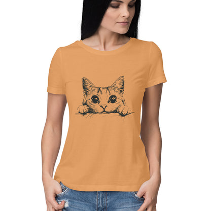 Cute Cat Women's T-Shirt Mustard Yellow Printrove