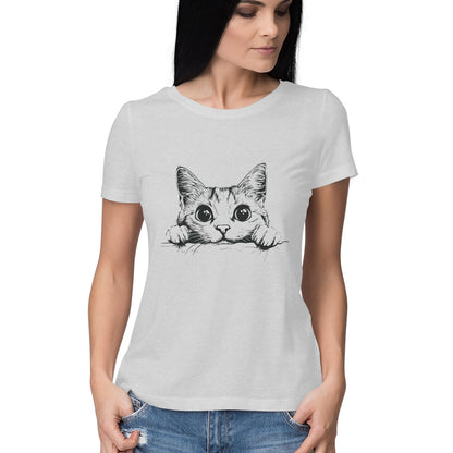 Cute Cat Women's T-Shirt Melange Grey Printrove