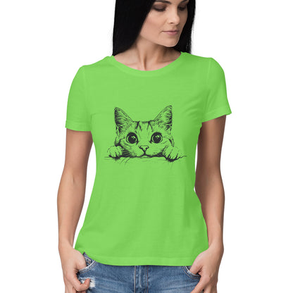 Cute Cat Women's T-Shirt Liril Green Printrove