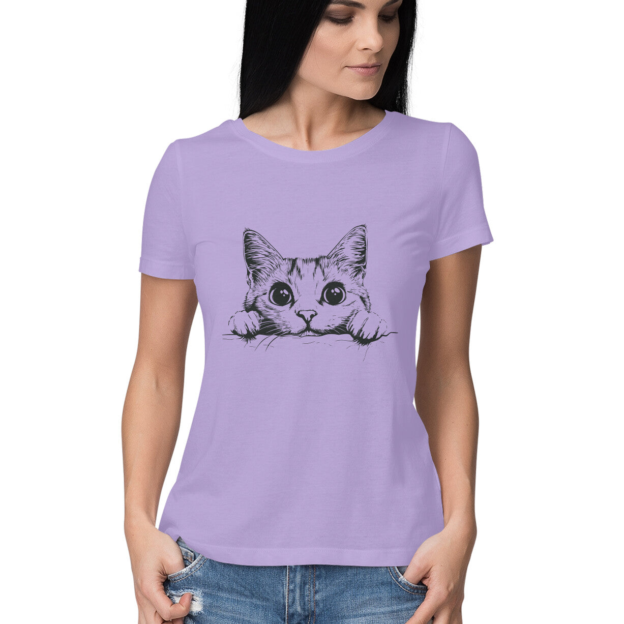 Cute Cat Women's T-Shirt Iris Lavender Printrove