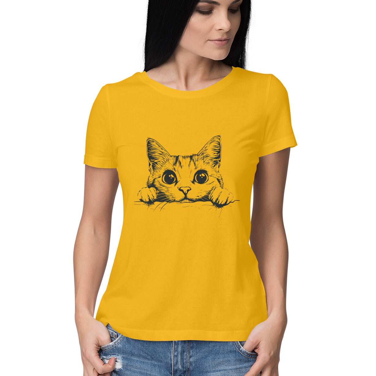 Cute Cat Women's T-Shirt Golden Yellow Printrove