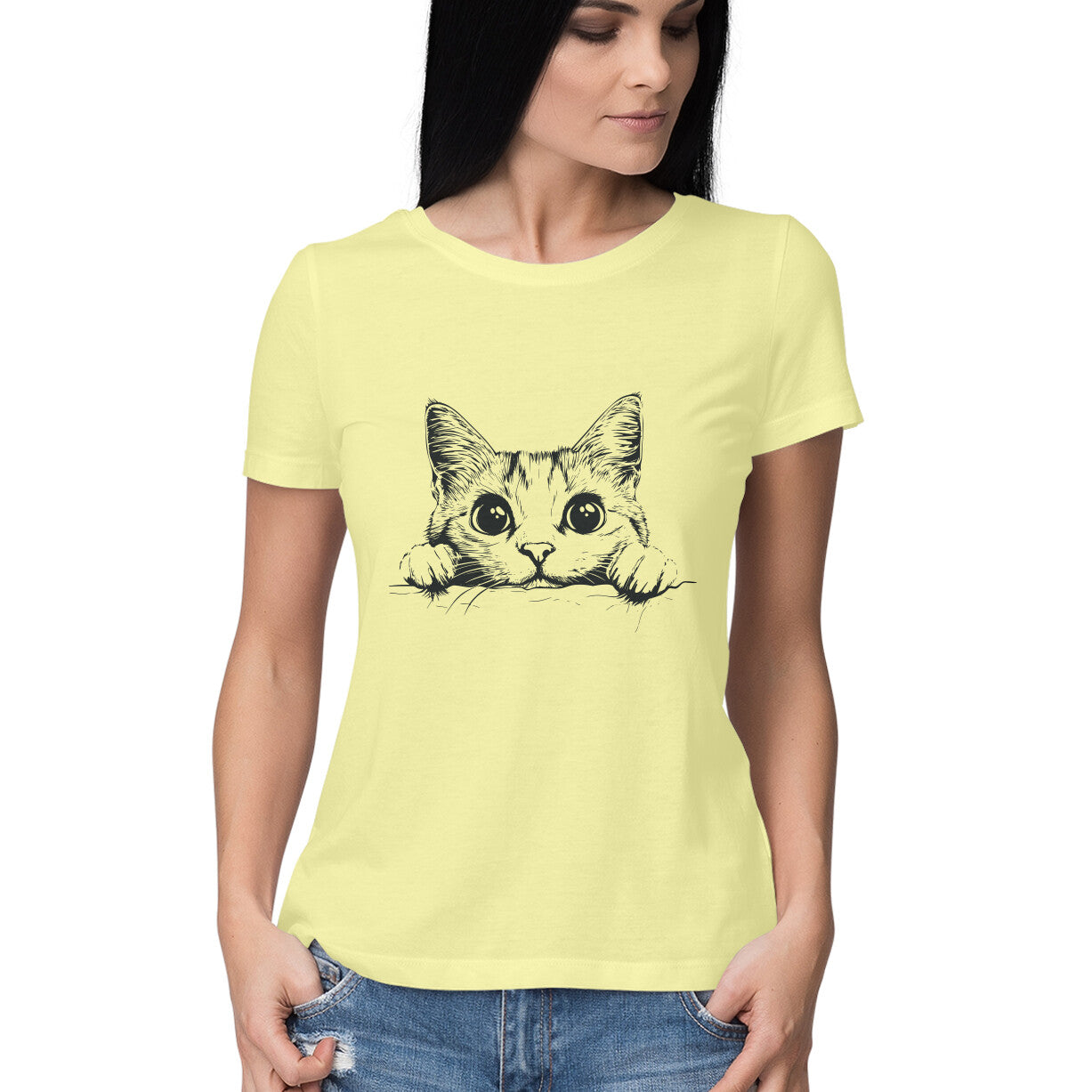 Cute Cat Women's T-Shirt Butter Yellow Printrove