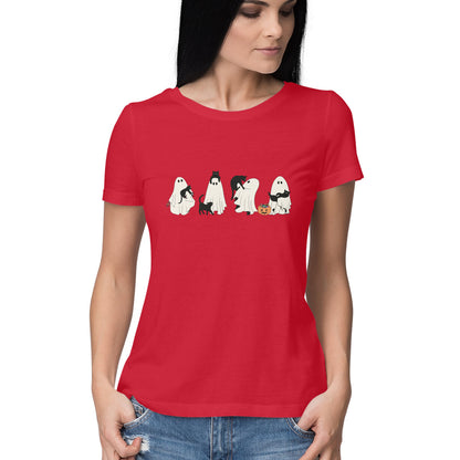 Halloween Cat Ghost Women's T-Shirt Red Printrove