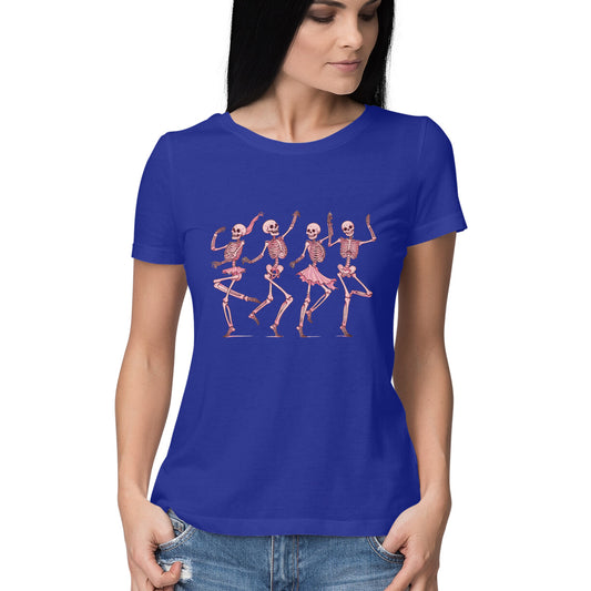 Pink Dancing Skeletons Women's T-Shirt Royal Blue Printrove