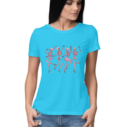 Pink Dancing Skeletons Women's T-Shirt Sky Blue Printrove