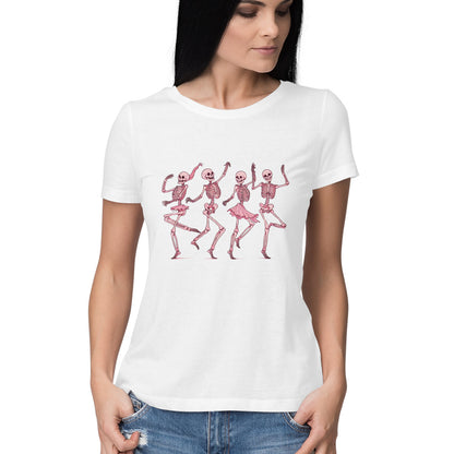 Pink Dancing Skeletons Women's T-Shirt White Printrove