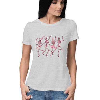 Pink Dancing Skeletons Women's T-Shirt Melange Grey Printrove