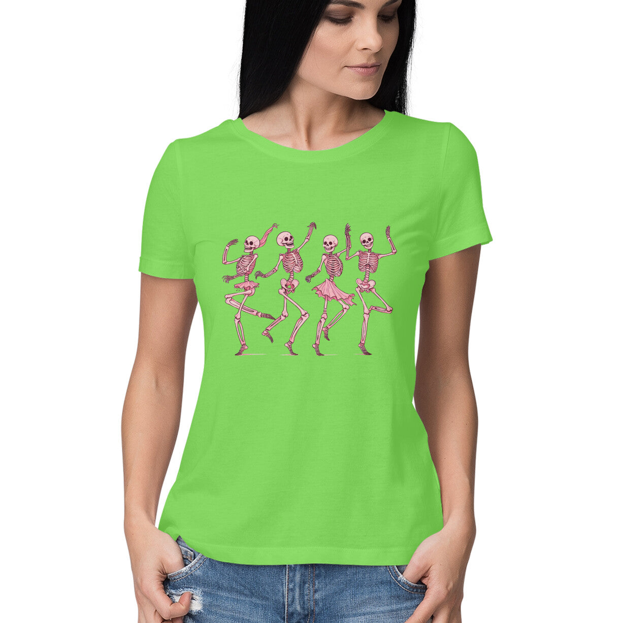 Pink Dancing Skeletons Women's T-Shirt Liril Green Printrove