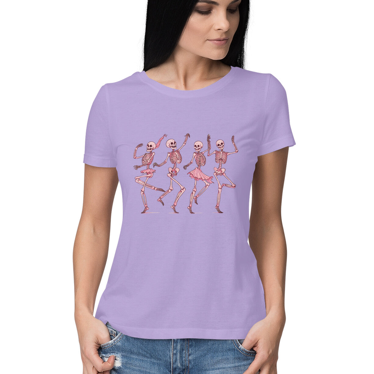 Pink Dancing Skeletons Women's T-Shirt Iris Lavender Printrove