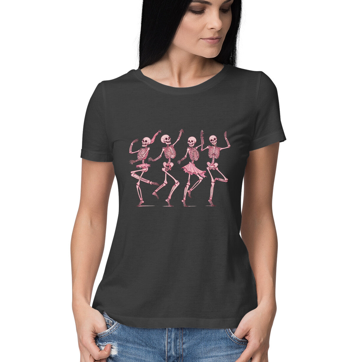 Pink Dancing Skeletons Women's T-Shirt Black Printrove