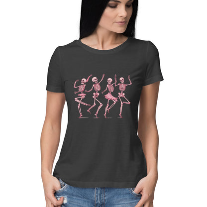 Pink Dancing Skeletons Women's T-Shirt Black Printrove