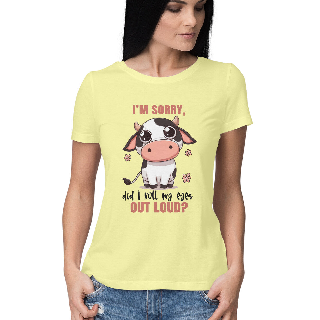 Roll My Eyes Out Loud Women's T-Shirt Butter Yellow Printrove