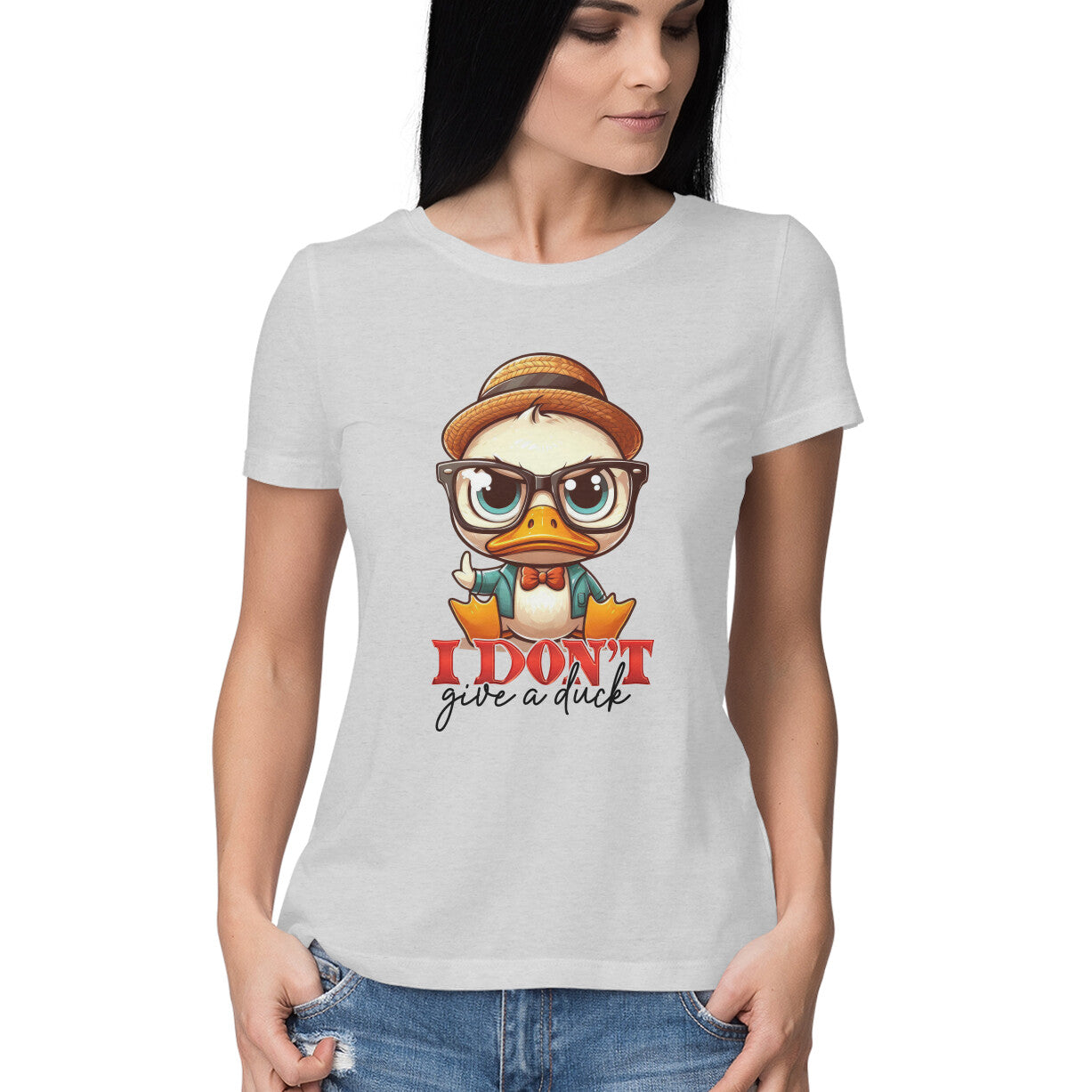 I Don't Give A Duck Women's T-Shirt Melange Grey Printrove