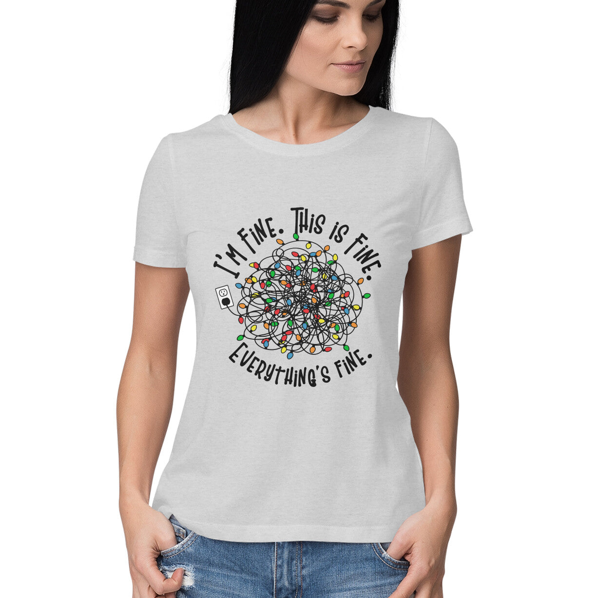 I'm Fine Everything's Fine Women's T-Shirt Melange Grey Printrove