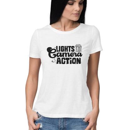 Lights Camera Action Women's T-Shirt White Printrove