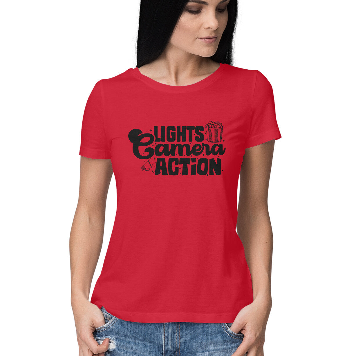 Lights Camera Action Women's T-Shirt Red Printrove