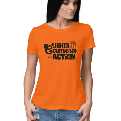 Lights Camera Action Women's T-Shirt Orange Printrove