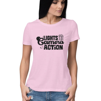 Lights Camera Action Women's T-Shirt Light Pink Printrove