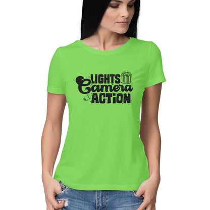 Lights Camera Action Women's T-Shirt Liril Green Printrove