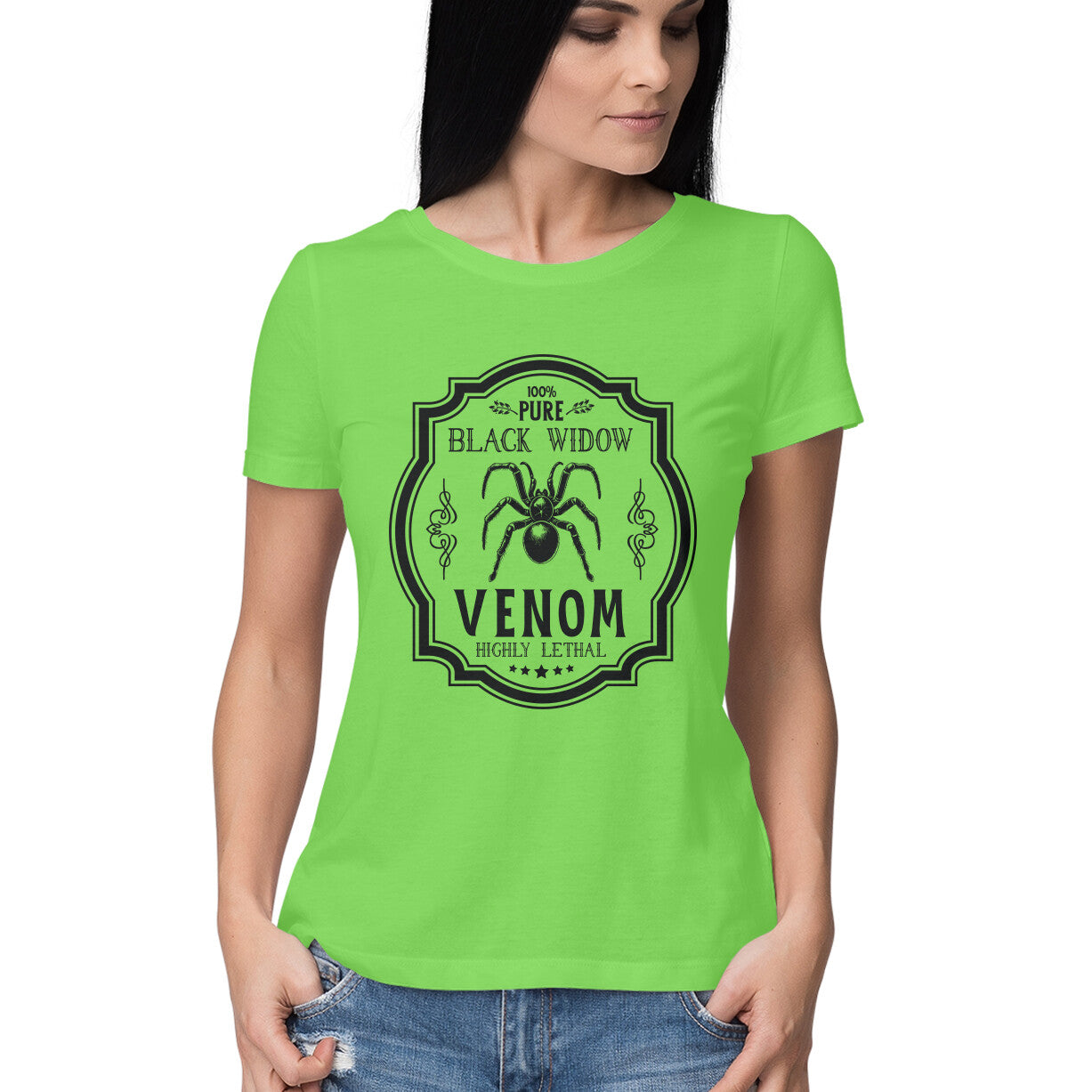 Black Widow Venom Women's T-Shirt Liril Green Printrove
