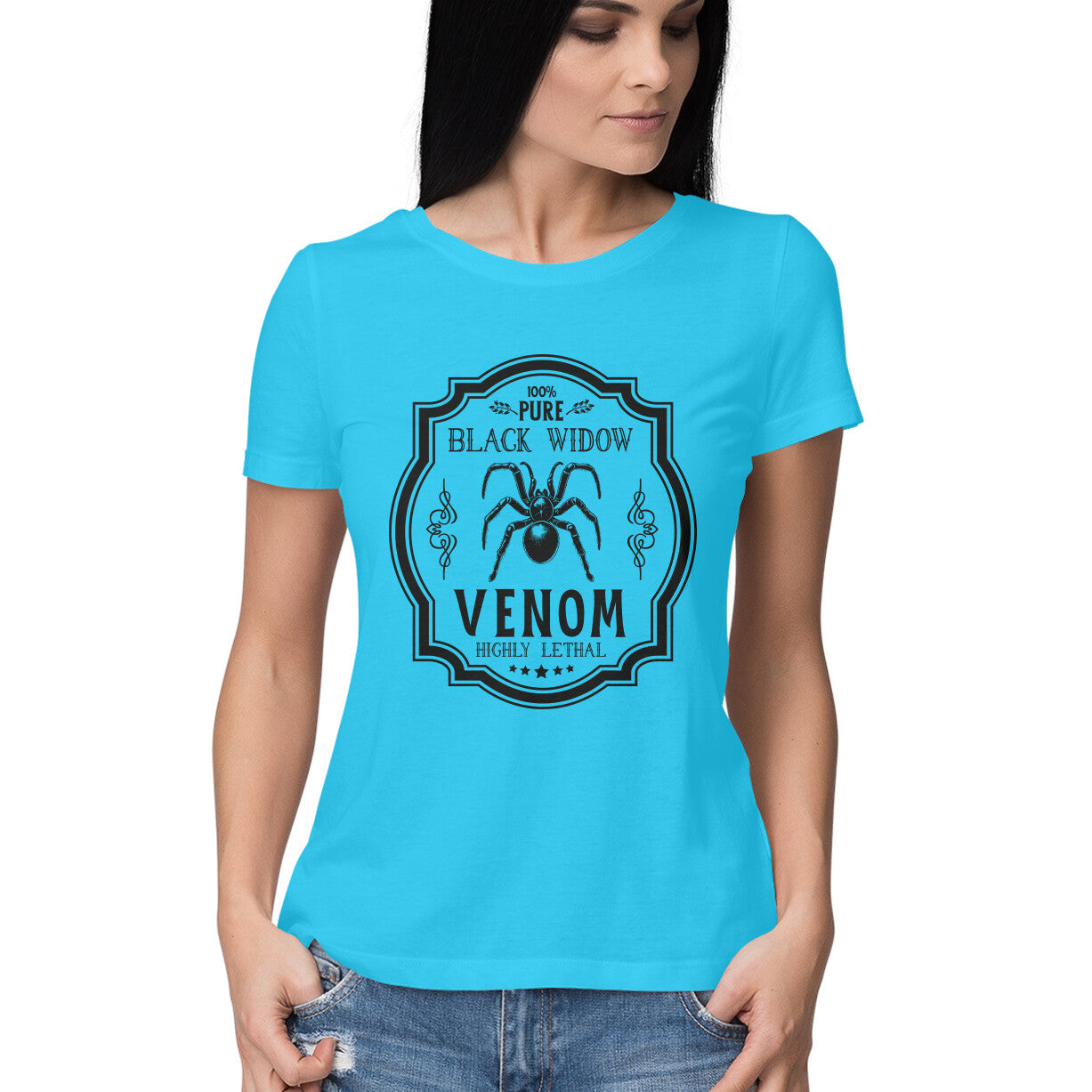 Black Widow Venom Women's T-Shirt Sky Blue Printrove