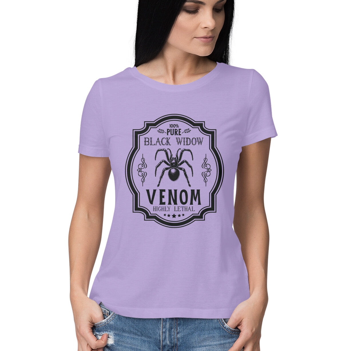 Black Widow Venom Women's T-Shirt Iris Lavender Printrove
