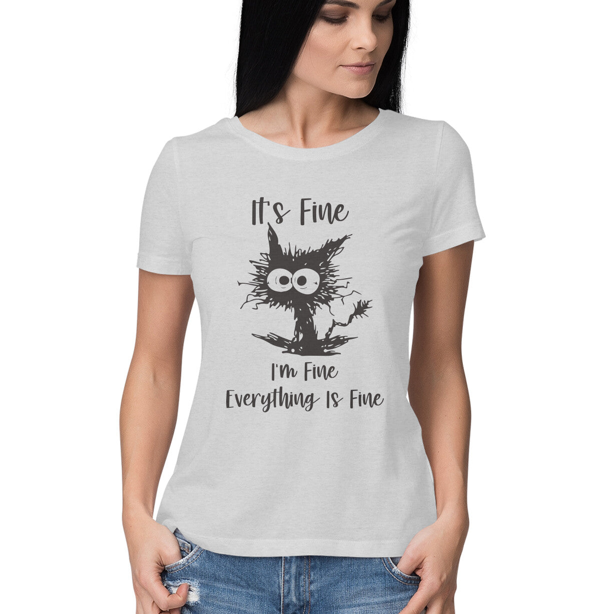 Everything Is Fine Women's T-Shirt Melange Grey Printrove