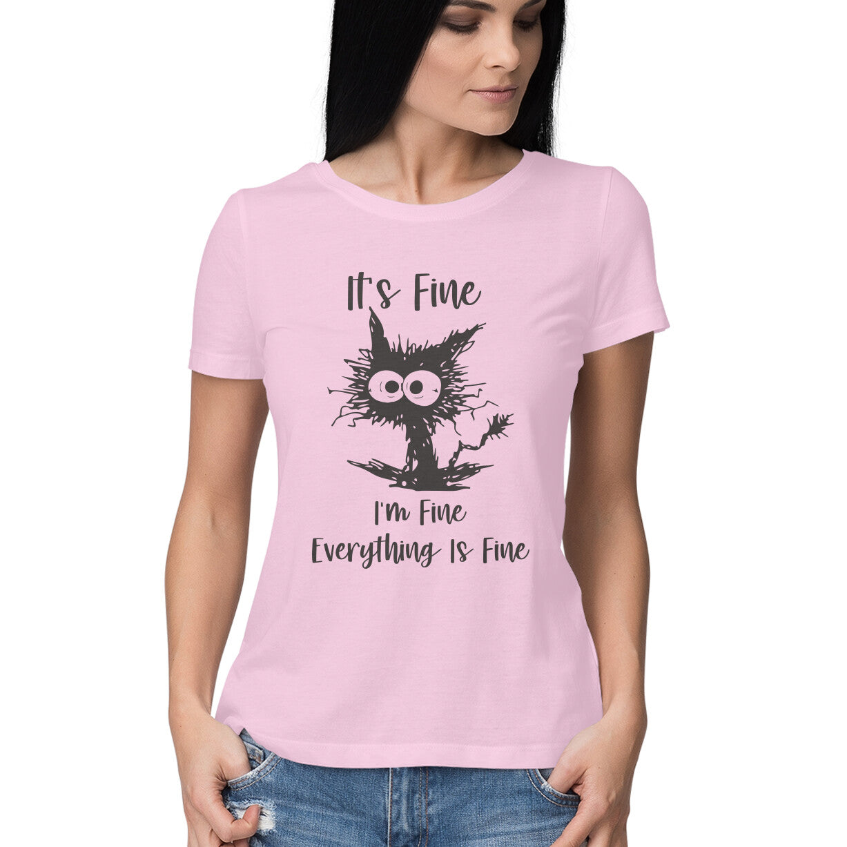 Everything Is Fine Women's T-Shirt Light Pink Printrove