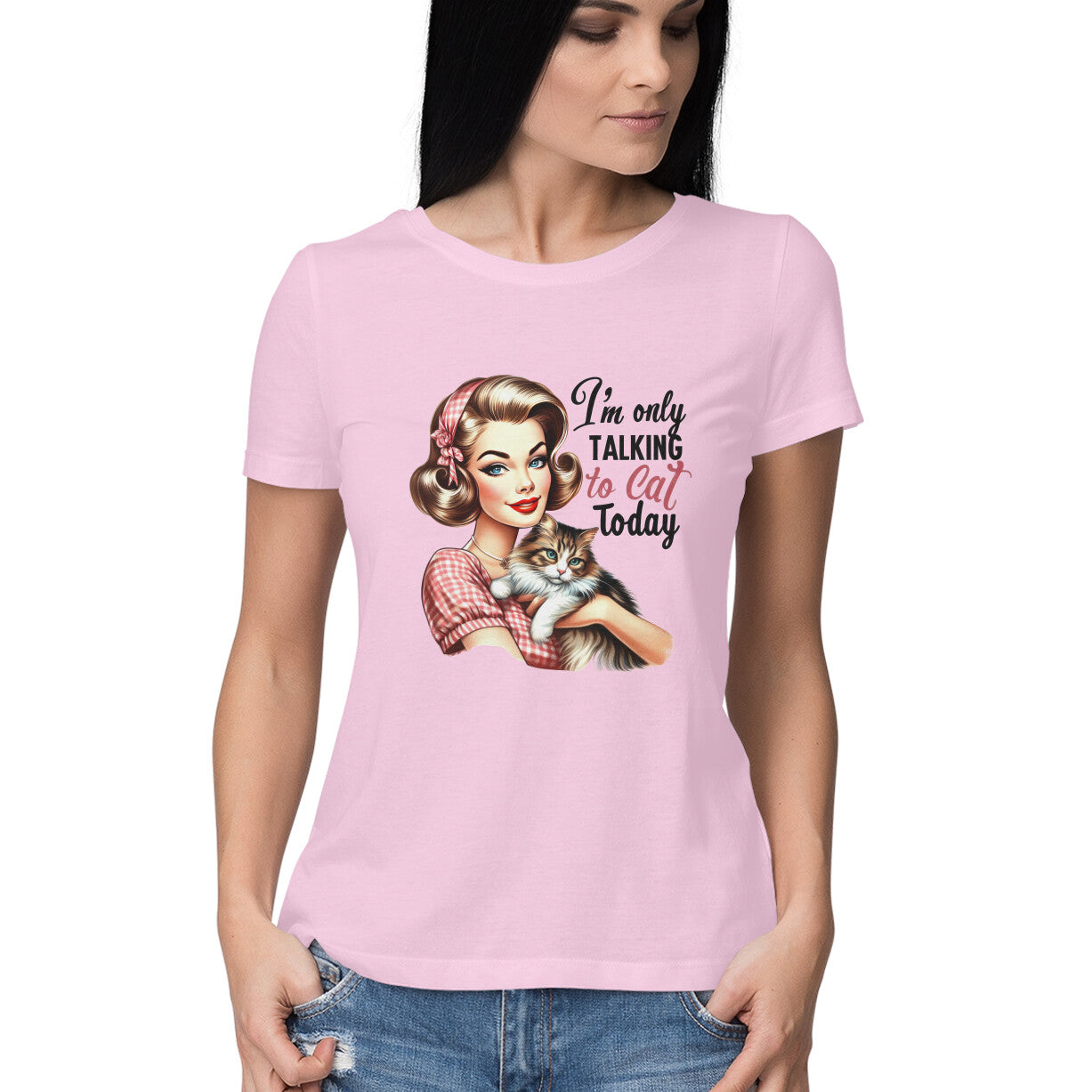 Only Talking To Cat Women's T-Shirt Light Pink Printrove