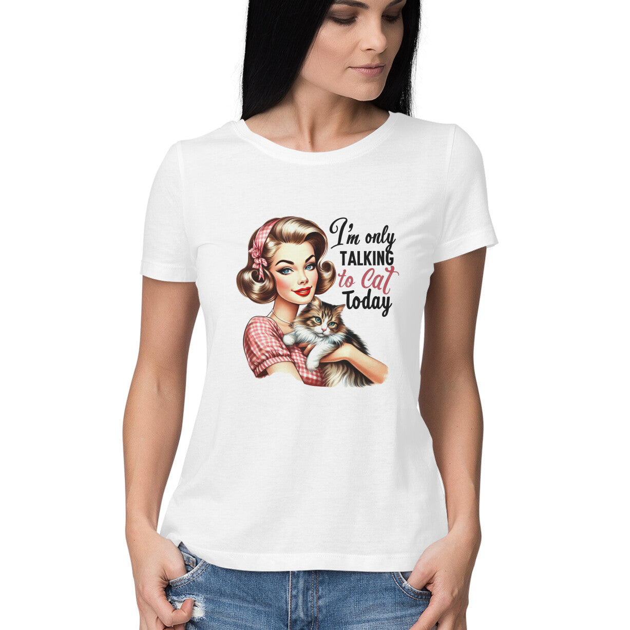 Only Talking To Cat Women's T-Shirt White Printrove