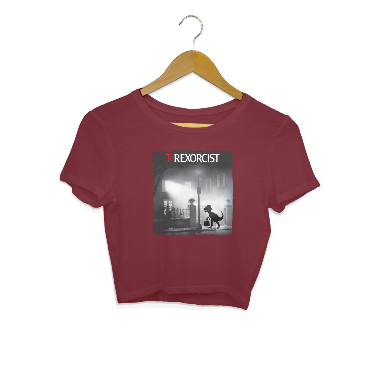 T-Rexorcist Crop Top Maroon Printrove