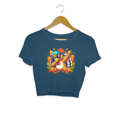 Dabbing Turkey Crop Top Navy Blue Printrove