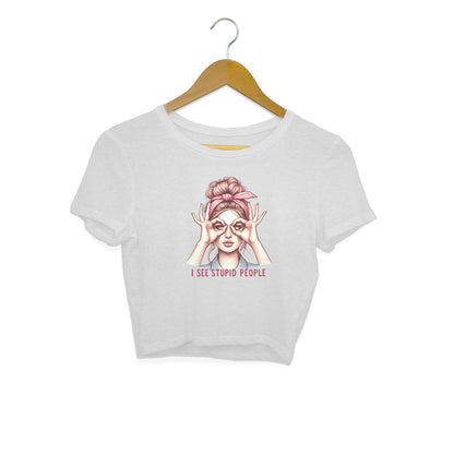 I See Stupid People Crop Top Melange Grey Printrove